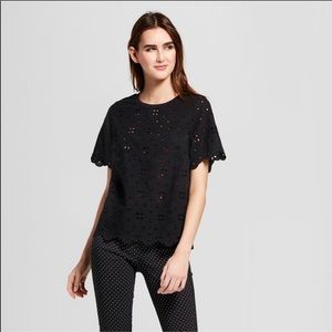 Who What Wear Black Eyelet short sleeve blouse
